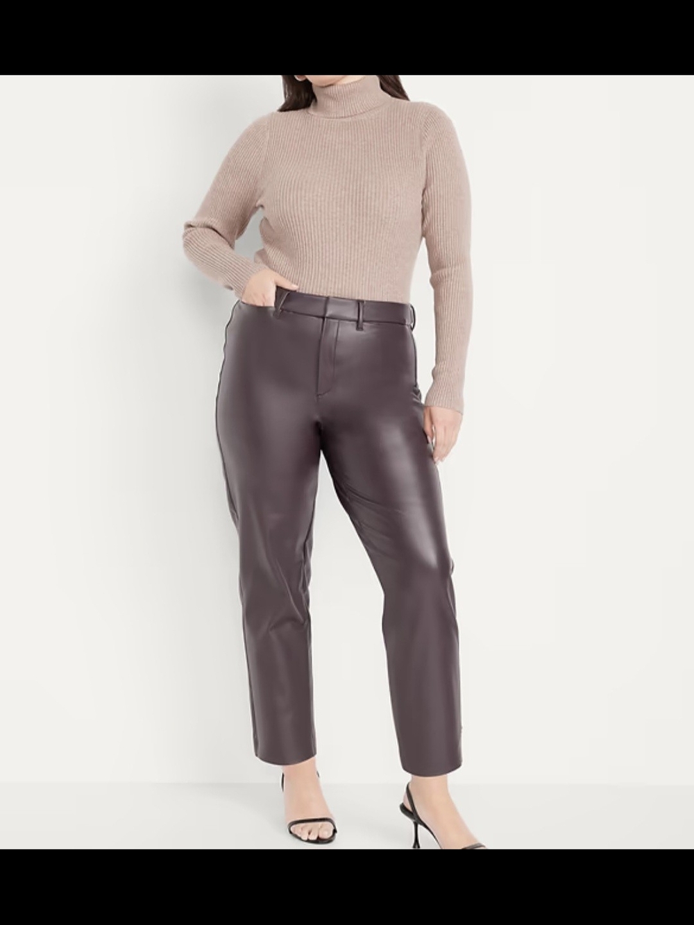 Women's High-Rise Faux Leather Pants in Dark Plum